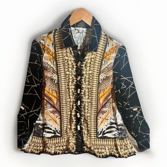 John Mark Top PS Multicolor Burnout Velvet  Mix Media Artsy Blouse      J - Picture 1 of 9